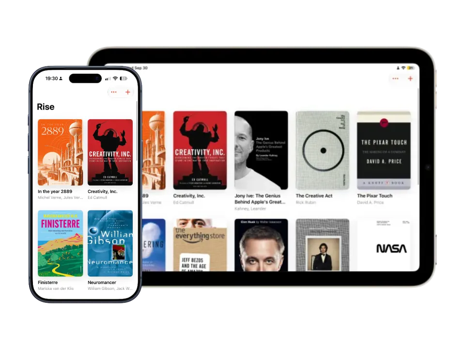 Rise’s personal book library on iPhone and iPad.